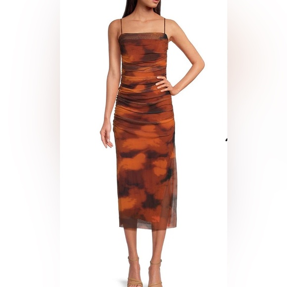 Gianni Bini Abstract Mesh Square Neckline Sleeveless Camisole Midi Bodycon Dress - Picture 1 of 3